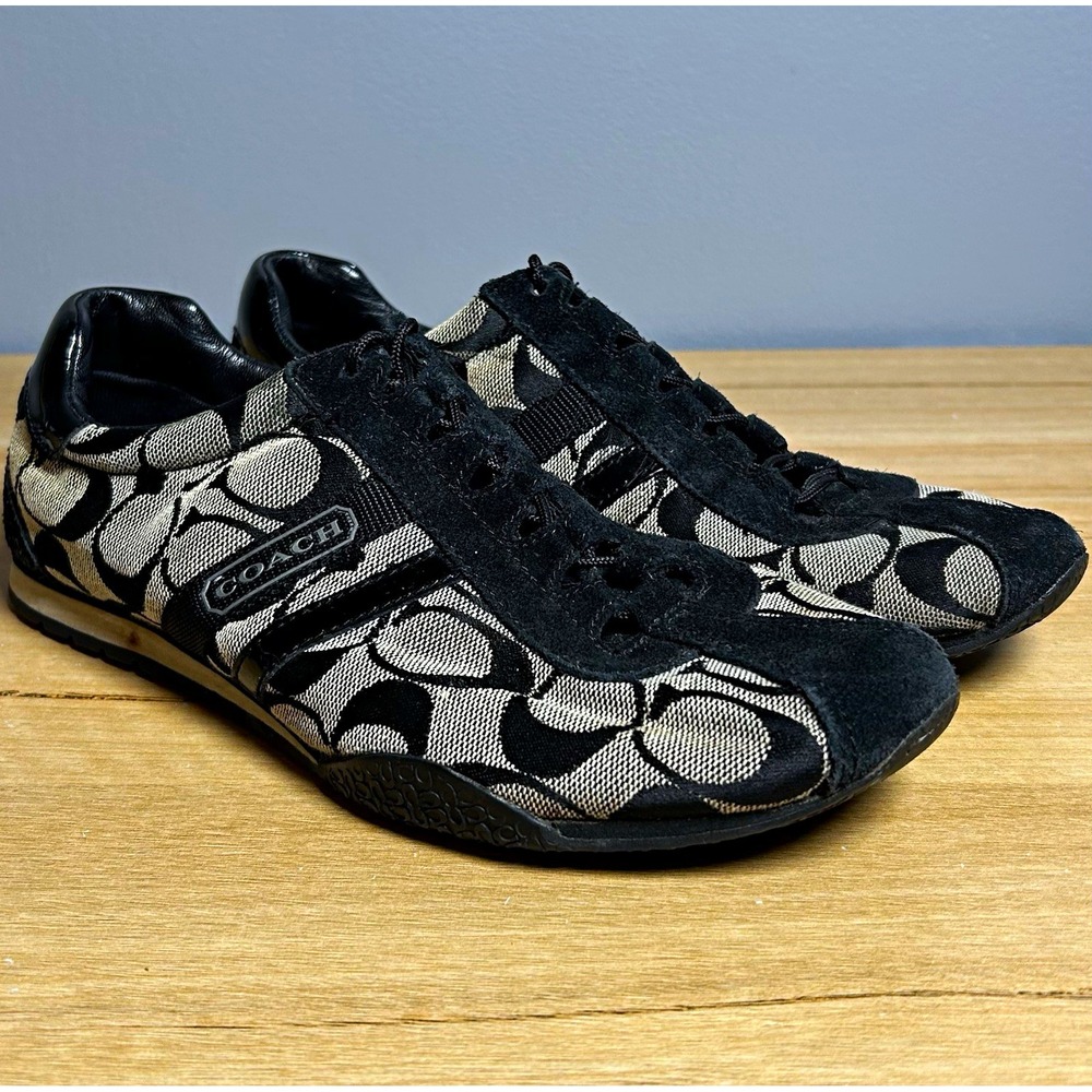 Coach Vintage Y2K 2000s Black Gray Signature Monogram Canvas Low Top Sneakers